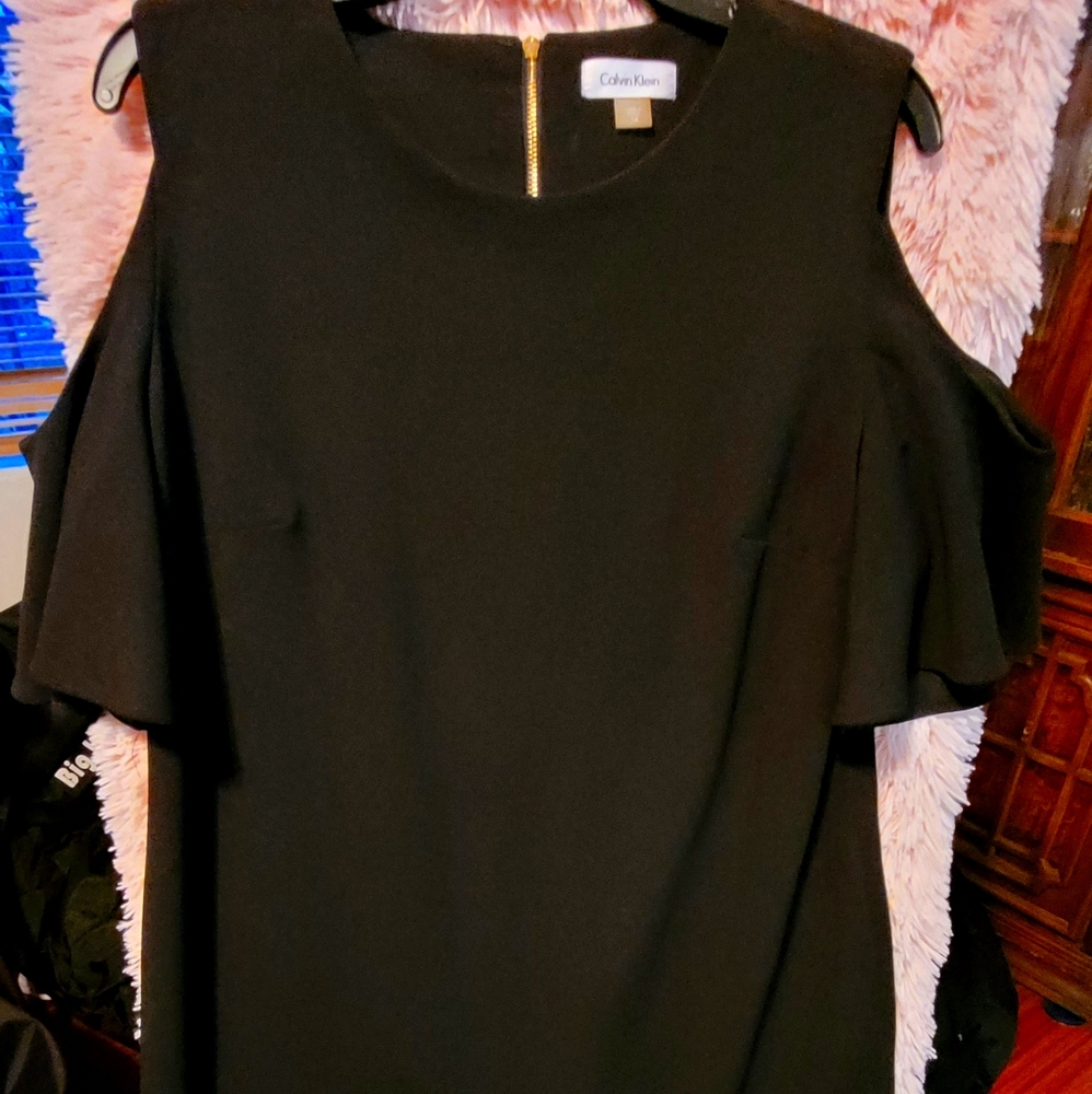 CK little black dress with cold shoulder sleeves